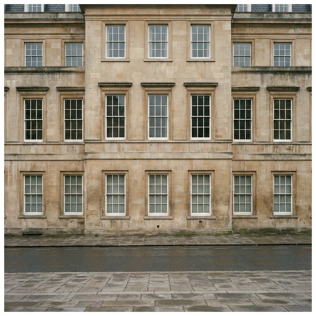 The stone facade and tall sash windows of a British government building
